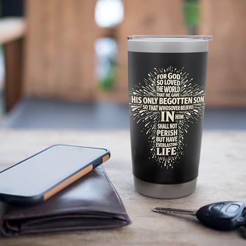For God So Loved The World Word Cloud Bible Verse Cross Stainless Steel Insulated Tumbler