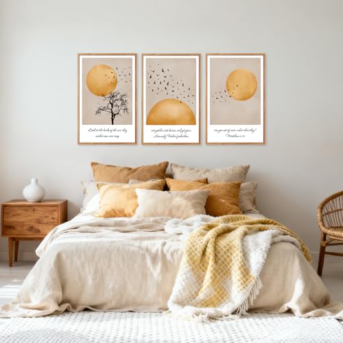 CHDITB 3Pcs Look At The Birds Matthew 6:26 Framed Wall Art 24x36 Inch - color: Matthew 6:26 Look At The Birds Of The Air, size: 24"L x 36"W