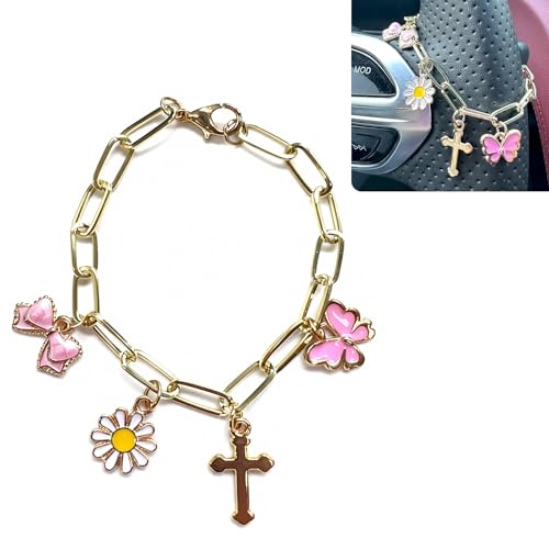 Cross Steering Wheel Charm Daisy Butterfly Bow Car Jewelry Interior Decor - color: Daisy Butterfly