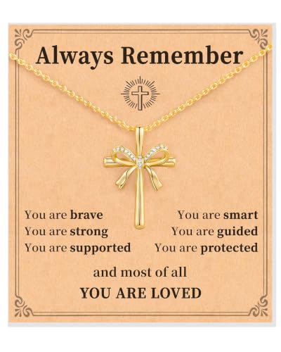 Shonyin Christian Cross Bow Necklace for Girls, Confirmation Gift for Teens