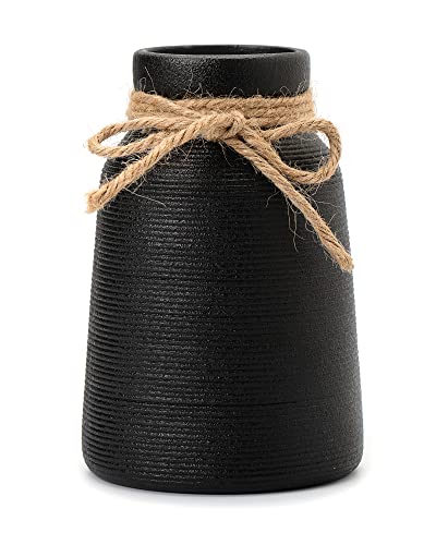 Black Ceramic Vase - Small Flower Vase for Shelf, Table, Bookshelf, Fireplace Mantle, Office Decor - Decorative Centerpiece for Petite Farmhouse Style - color: Black