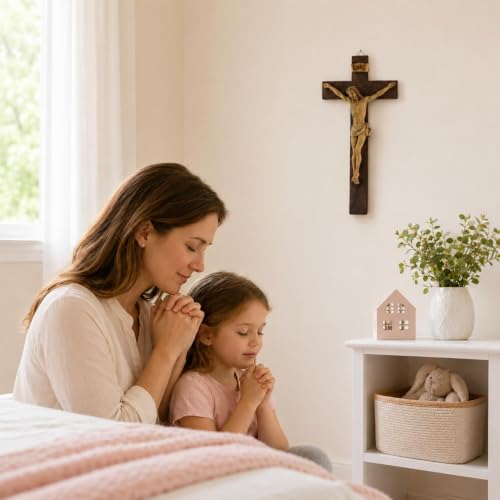 Jesus Crucifix Wall Cross, Resin Catholic Hanging Decor, 9.05 Inch
