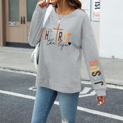Tuislay Christian Sweatshirt Womens Jesus God Pullover Bible Verse Crewneck Sweatshirts Religious Cross Graphic Shirts - color: Light Gray, size: Small