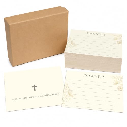 100 Pcs Lined Prayer Cards - 4x3 Christian Note Cards with Cross & Botanical Art - 250GSM Matte Paper Boxed Set for Church, Small Group & Prayer Requests - color: CHAMPAGNE