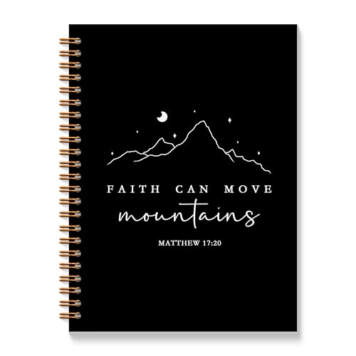 Black Christian Spiral Notebooks, Faith Can Move Mountains Bible Journaling Notebook, Religious Prayer Journal for Woman, Church Notes Notebook, Faith Based Gifts, 5.5x8.3 Inches - color: Mountains Bible