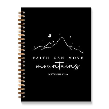 Black Christian Spiral Notebooks, Faith Can Move Mountains Bible Journaling Notebook, Religious Prayer Journal for Woman, Church Notes Notebook, Faith Based Gifts, 5.5x8.3 Inches - color: Mountains Bible