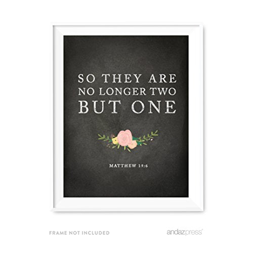 Andaz Press Biblical Wedding Love Quote Wall Art, Chalkboard Floral Roses Print Poster, 8.5x11-inch, So They are no Longer Two, But One, Matthew 19:6, Bible Scripture Verse, 1-Pack - color: BIBLICAL THEY ARE NO LONGER TWO