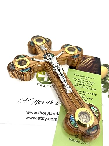 iHoly Land Crafts Catholic Wall Crucifix, Mother of Pearl & Relics, 7" x 5" - size: 7"L x 5"W