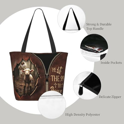Bible Tote Bags for Women Christian Tote Bag Religious Church Bags for Women Organizer Christian Gift With Zipper - color: Jesus and Lamb