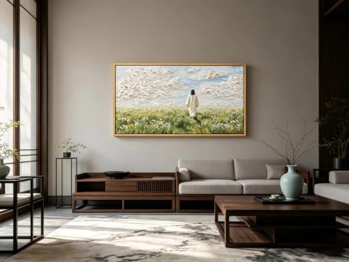 KIRFOLUC Jesus Canvas Wall Art Large Framed Textured Print Painting - color: Jesus, size: 48"L x 24"W