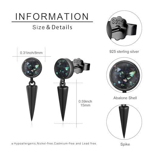 Black Dangle Drop Earrings 925 Sterling Silver Turquoise Earrings Jewelry Gifts for Women Men - style: Spike-B
