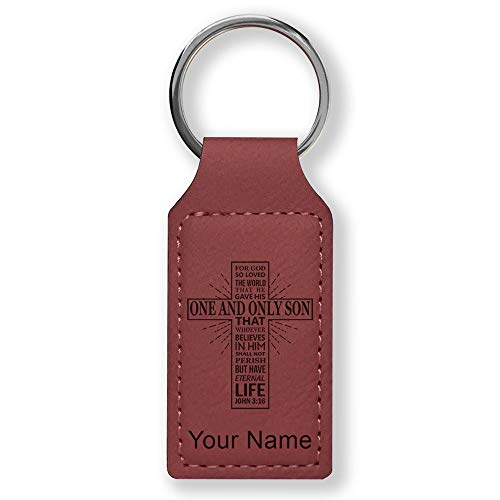 LaserGram Rectangle Keychain, Bible Verse John 3-16, Personalized Engraving Included - color: Burgundy