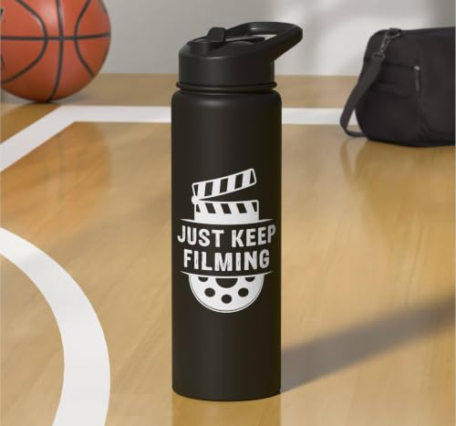 Just Keep Filming Film Industry Video Filmmaker Filming Stainless Steel Insulated Water Bottle - color: Black