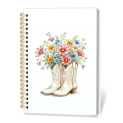 Western Floral Boots Spiral Notebook Journal for Women,A5 - color: Flower-1