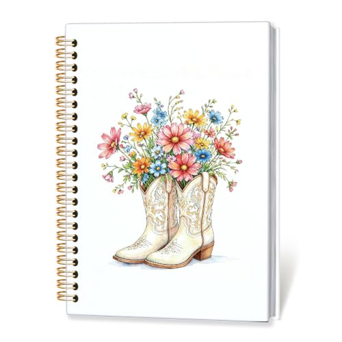 Western Floral Boots Spiral Notebook Journal for Women,A5 - color: Flower-1