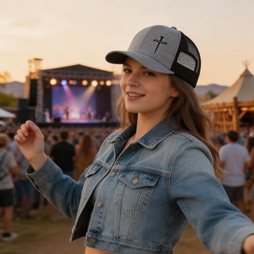 Unisex Embroidered 3 Nails Cross Hats for Men and Women,One Size Fits Most - color: 3 Nails Cross Trucker Hat Grey Black