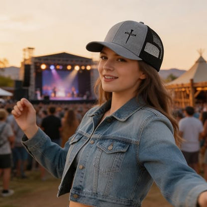 Unisex Embroidered 3 Nails Cross Hats for Men and Women,One Size Fits Most - color: 3 Nails Cross Trucker Hat Grey Black