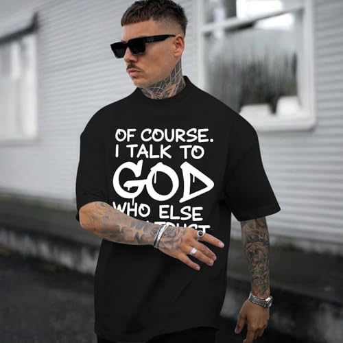 Fkatuzi Christian Jesus God Shirts for Men Religious Faith Bible Verse T Shirt Oversized Graphic Tee Cotton Streetwear Tops - color: Black, size: Large