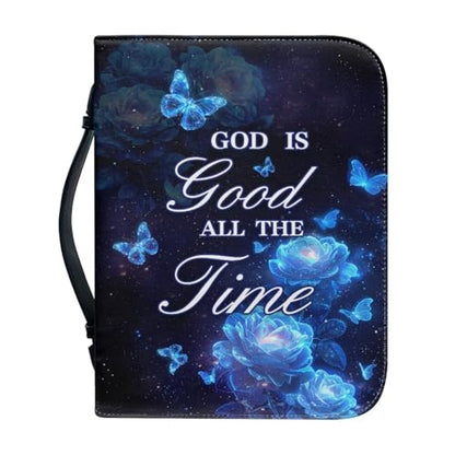 Dellukee Bible Cover for Women Blue Butterfly Flowers God is Good All The Time Print Leather Bible Bag Study Book Case Covers - color: Blue Butterfly Flowers God is Good, size: Meduim-bible size ≤8.2*5.3*1.3 inch