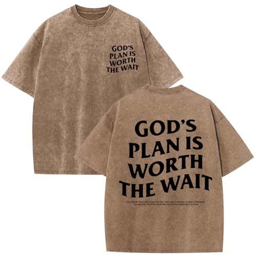 Wrenpies Christian Faith Shirts for Men Jesus God Bible Verse Inspirational Religious Graphic Tees Acid Wash Vintage Tshirt - color: Coffee, size: 3X-Large