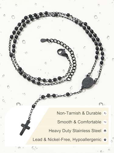 Supcare Rosary for Men Women Catholic Necklace Rosary Beads Customized - color: C04-Mini Virgin Mary Black with Case