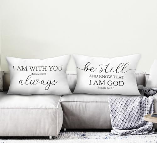 I Am with You Always Matthew 28:20 Decorative Throw Pillow Covers, Scripture Bible Verses Pillow Cases Cushion for Bedroom Living,Christian Gifts for Women Faith Girls Boys, 12x20 Inch Set of 2