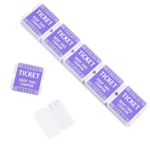 DGBDPACK 500 Pcs 50/50 Double Raffle Tickets, Purple - color: Purple
