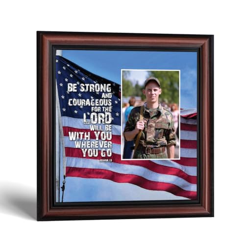 Be Strong and Courageous Military Picture Frames, Patriotic Wall Art - color: Walnut, size: 8"L x 8"W