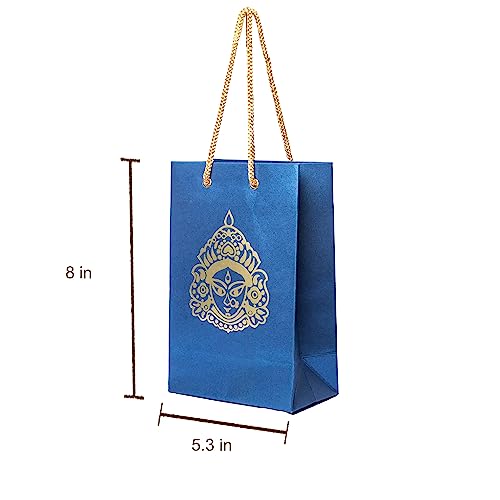 Desi Favors Durga Mata Paper Bags - Indian Gifts, Durga, Party Favor, Goodie Bags - Small (5x3x8 Inch) for Diwali, Pooja, Housewarming, Wedding Return Gifts (Pack of 8) - style: Durga Mata Paper Bags