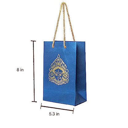 Desi Favors Durga Mata Paper Bags - Indian Gifts, Durga, Party Favor, Goodie Bags - Small (5x3x8 Inch) for Diwali, Pooja, Housewarming, Wedding Return Gifts (Pack of 8) - style: Durga Mata Paper Bags