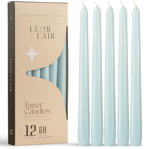 Leor & Lair Light Blue Taper Candles, 12 Pack, 10" Tall Candlesticks - color: Light Blue