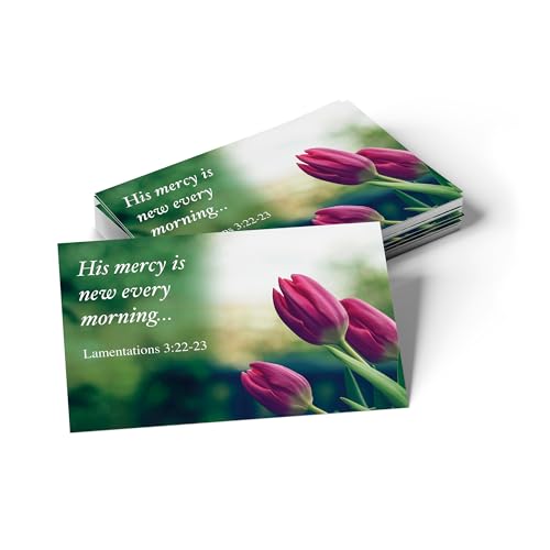 Pass It On Scripture Cards, Faith, Lam 3:22-23 - Pack of 25 Inspirational Christian Cards with Scripture Encouragement, Bible Verse Cards For Devotional, Bible Study, Memorization & Greetings - color: His Mercy Is New