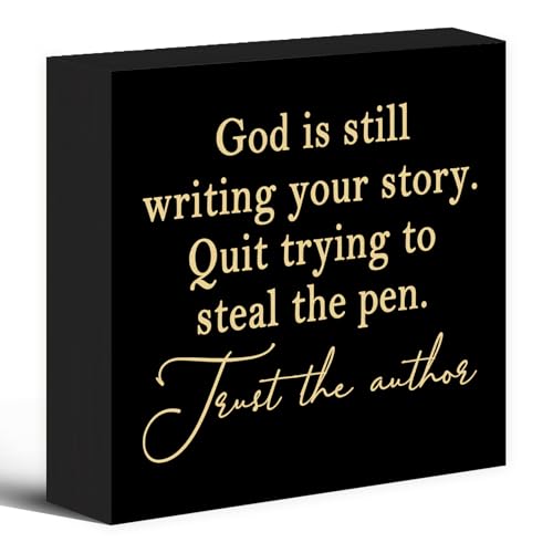 God Is Still Writing Your Story Black Yellow Wood Box Sign Desk Decor 5X5, Christian Scripture Bible Verse Prayer Room Decor Block Sign Decorations for Home Office Wall Tabletop Shelf - color: Colour 14, size: 5 x 5 in