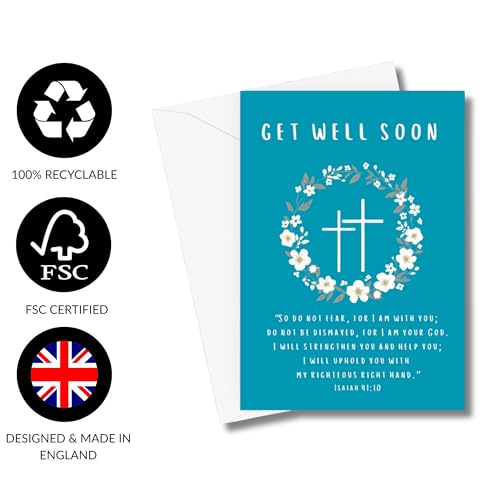 ARK & BAY Christian Get Well Soon Greeting Card | Flower Butterfly Cross Design | Isaiah 41:10 Bible Verse | Scripture Card For Illness, Accident For Men and Women of Faith (Isaiah 41:10) - color: Isaiah 41:10