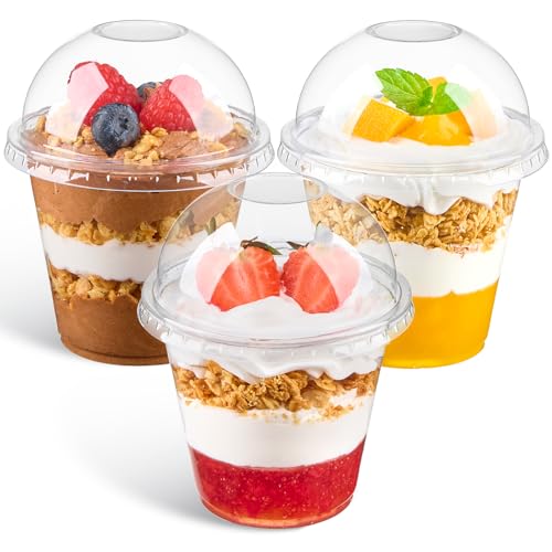 9 oz Plastic Dessert Cups with Dome Lids No Hole, 50 Pack