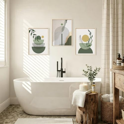 HOURIA Boho Sage Green Geometric Framed Canvas Wall Art Set- 12"x16"x3 - color: Boho Sage Green Wall Art, size: 12"L x 16"W