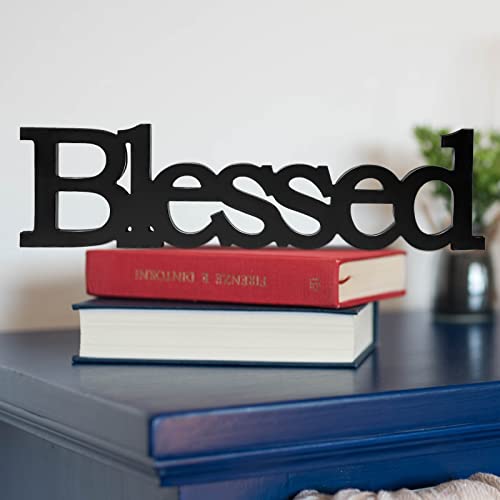 Blulu Blessed Letter Table Sign Wooden Blessed Standing Sign,Black - color: Black