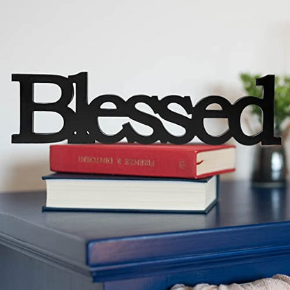 Blulu Blessed Letter Table Sign Wooden Blessed Standing Sign,Black - color: Black
