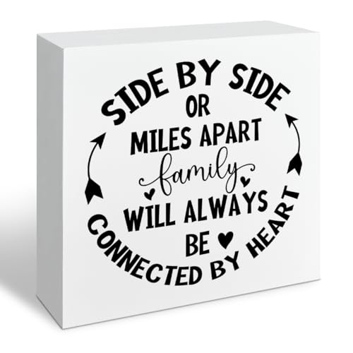 Farmhouse Home Decor, Family Sign - Side By Side or Miles Apart, Family Room Decor, Long Distance Gift, Box Sign Tabletop, Living Room Decoration, Hallway Decoration, 5.1x5.1inches - color: Home 18