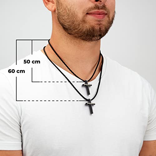 SERASAR Premium Leather Necklace Men | Stainless Steel Pendant | Secure Clasp | Three Colors | Jewelry Box Included - color: Black, size: 60cm, style: Cross