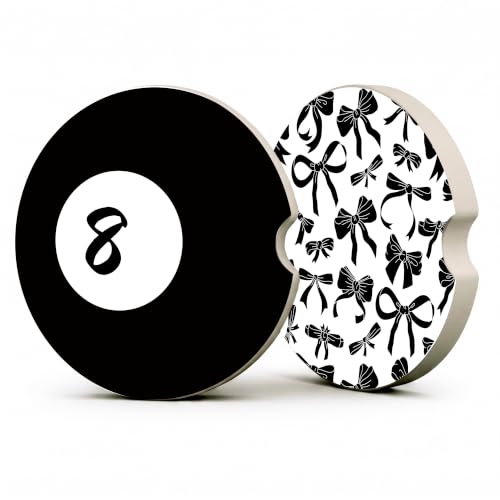 Black White Bow Car Coasters, Pool 8 Ball Retro Coquette Cup Holders, 06 - color: Black White Bow