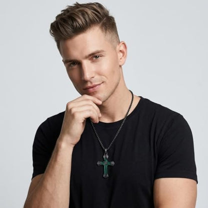 Cross Necklace for Men 925 Sterling Silver Cross Ebony Wooden Ankh Raven Praying Hands Crucifix Amulet Religious Jewelry Gifts for Men Women - color: Cross5