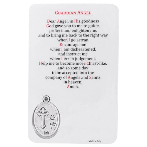 Holy Prayer Card with Built-In Medal Pendant | Laminated Full-Color Prayer Card | Great Variety | Great Christian Gift for First Communion and Confirmation (Guardian Angel Prayer Card with Medal) - color: Guardian Angel Prayer Card with Medal