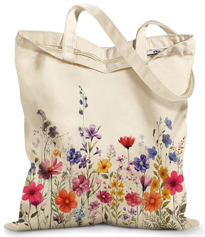 Miss Adola Canvas Tote Bag with Zipper for Women - color: Poppy Bouquet