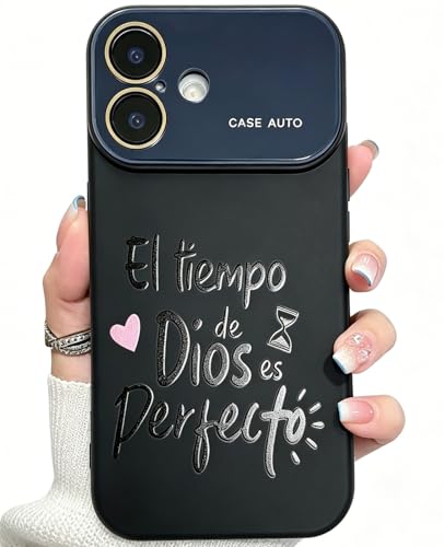 for iPhone 16 Case God's Timing is Perfect Spanish Bible Verse Phone Case, Full Camera Lens Protection, Shockproof Drop Resistant Durable Cover (Black, iPhone 16) - color: black, size: iPhone 16