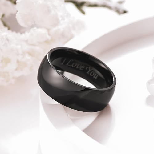 King Will 316L Wedding Band for Men Women, 4-8mm I LOVE YOU Dome Size 4-15 - color: D-Black-8mm