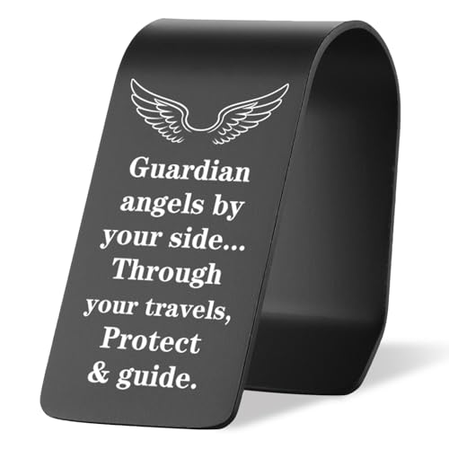 Guardian Angel Car Visor Clip, Engraved Stainless Steel Travel Protection Gift, Spiritual Car Accessory, Safe Driving Gift for Family Friend Driver, Travel Driving Safety Blessing Gift VVA347 - color: Black-Guardian Angel