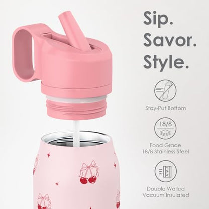 Cherry Water Bottle with Twist Lid Stainless Steel 20oz, Travel Insulated for Sports & Gym, Gift for Women Girl Birthday Christmas - color: Cherry 2