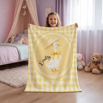 Personalized Goose Baby Blanket, Yellow Gingham Throw Gift - color: #Ver8