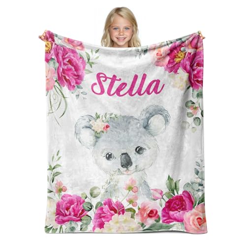 Personalized Baby Koala Blanket for Girls with Name - color: Koala